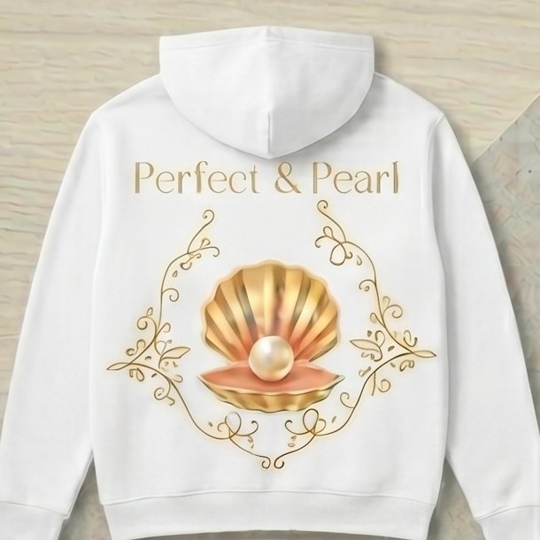 The Original Pearl Hoodie — pearl-in-a-seashell crest on the back
